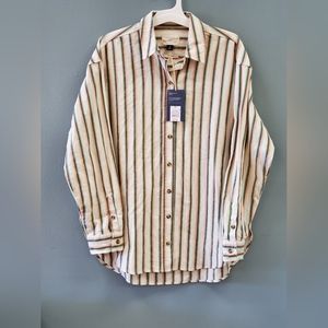 Women's Long Sleeve Oversized Button-Down Shirt -Striped